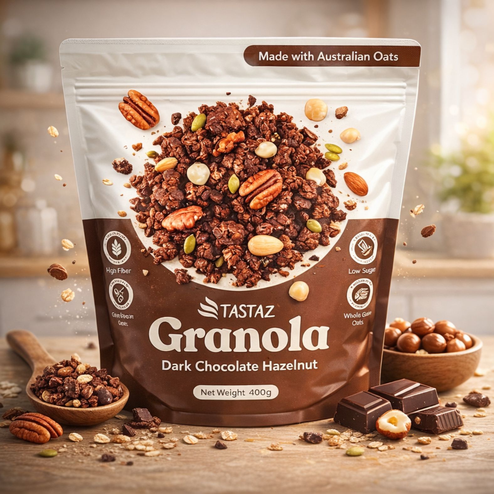 Tastaz 黑巧克力榛子格蘭諾拉穀麥脆 400G- Tastaz Dark Chocolate Hazelnut Granola 400G